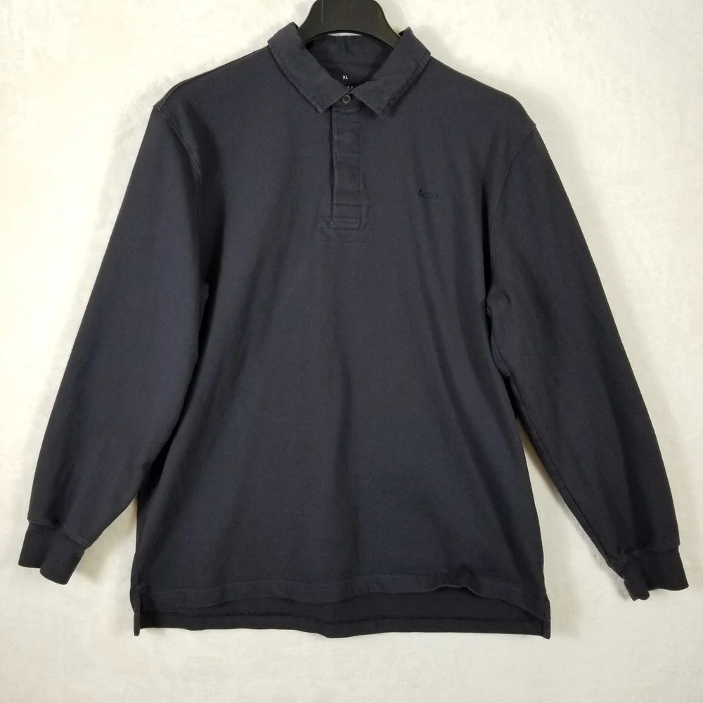 Katin‎ Mens XL Long Sleeve Polo Shirt Black 100% Cotton Rugby Style Embroidered